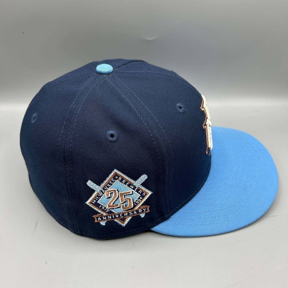 Milwaukee Brewers Hat Men 7 1/4 Blue 59Fifty New Era MLB Fitted Cap